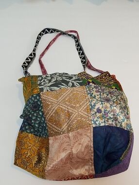 Multicolor Patchwork Tote Bag - Bohemian Floral & Geometric Panels